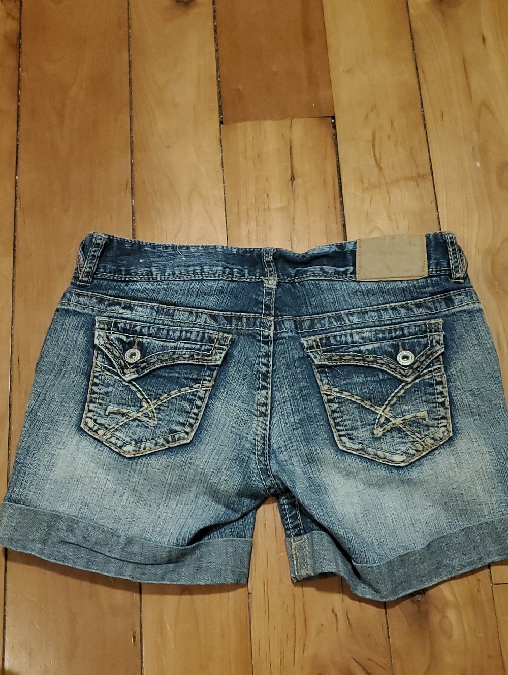 Amethyst Jeans Women's Distressed Cuffed Dark Blue Denim Shorts